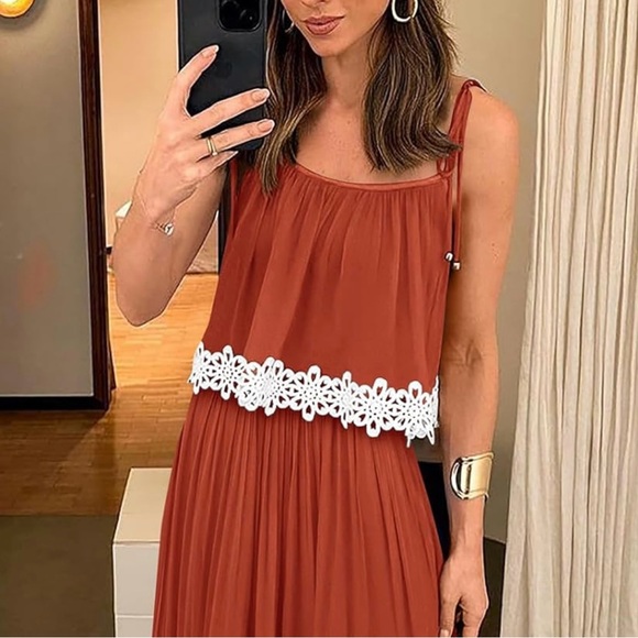 NEW| Boho Sun Dress Tie Spaghetti Strap A Line Ruffle Beach Long Maxi Dres - Picture 4 of 5